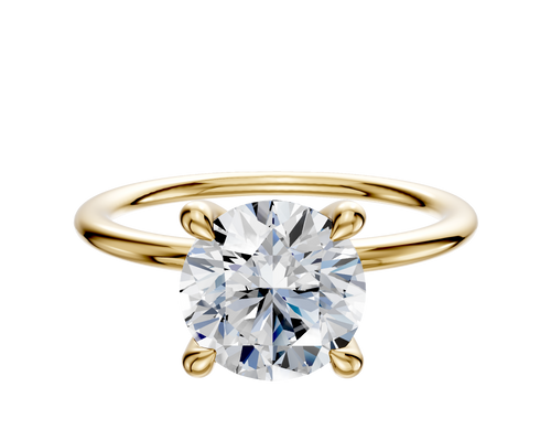 18K Yellow Gold 4 Prong Hidden Halo Classic Dome 1.5mm Engagement Ring
