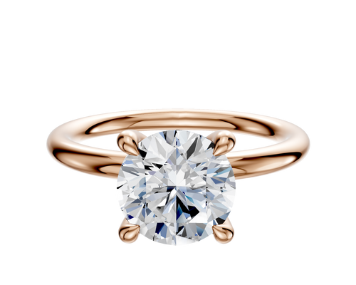 18K Rose Gold 4 Prong Hidden Halo Classic Dome 2.0mm Engagement Ring