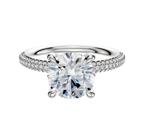 14K White Gold 4 Prong Hidden Halo Classic Dome 3-Row-Pave 2.0mm Engagement Ring