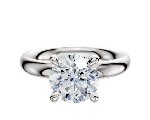 18K White Gold 4 Prong Hidden Halo Classic Dome 3.0mm Engagement Ring