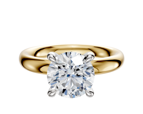 18K Two Tone 4 Prong Hidden Halo Classic Dome 3.0mm Engagement Ring