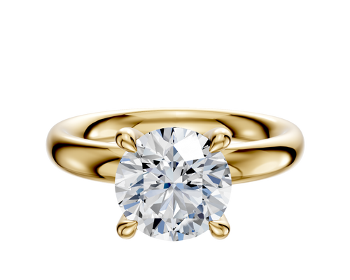 14K Yellow Gold 4 Prong Hidden Halo Classic Dome 3.0mm Engagement Ring