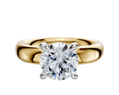 14K Two Tone 4 Prong Hidden Halo Classic Dome 4.0mm Engagement Ring