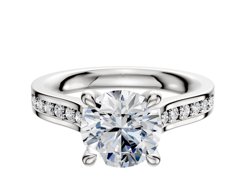 18K White Gold 4 Prong Hidden Halo Cathedral Flat 1-Row-Pave 2.5mm Engagement Ring