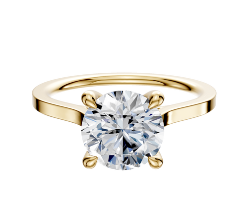 14K Yellow Gold 4 Prong Hidden Halo Cathedral Flat 1.5mm Engagement Ring