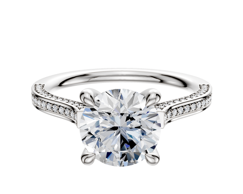 Platinum 4 Prong Hidden Halo Cathedral Flat 3-Row-Pave 2.0mm Engagement Ring