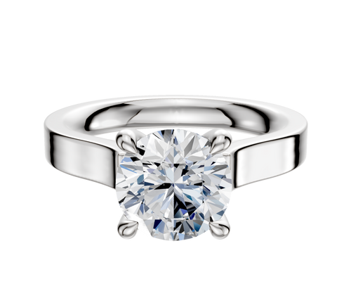 14K White Gold 4 Prong Hidden Halo Cathedral Flat 3.0mm Engagement Ring