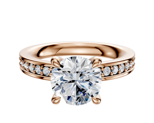 18K Rose Gold 4 Prong Hidden Halo Classic Flat 1-Row-Pave 2.5mm Engagement Ring