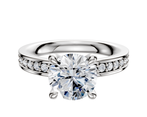 Platinum 4 Prong Hidden Halo Classic Flat 1-Row-Pave 2.5mm Engagement Ring