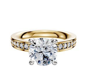 14K Two Tone 4 Prong Hidden Halo Classic Flat 1-Row-Pave 2.5mm Engagement Ring