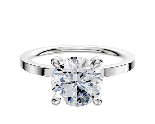 14K White Gold 4 Prong Hidden Halo Classic Flat 1.5mm Engagement Ring