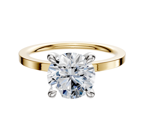 18K Two Tone 4 Prong Hidden Halo Classic Flat 1.5mm Engagement Ring