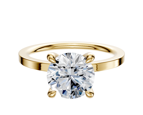 18K Yellow Gold 4 Prong Hidden Halo Classic Flat 1.5mm Engagement Ring