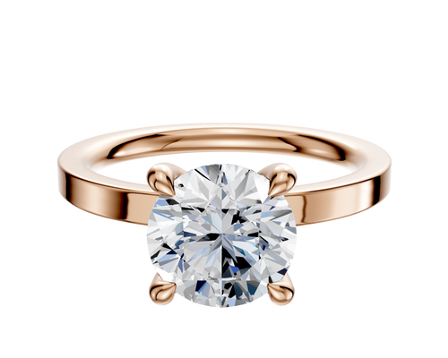18K Rose Gold 4 Prong Hidden Halo Classic Flat 2.0mm Engagement Ring