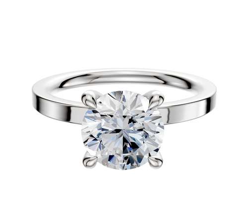 14K White Gold 4 Prong Hidden Halo Classic Flat 2.0mm Engagement Ring