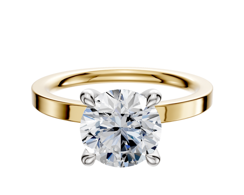 18K Two Tone 4 Prong Hidden Halo Classic Flat 2.0mm Engagement Ring