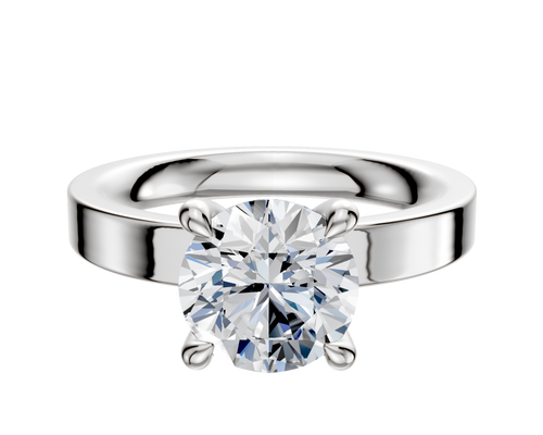 14K White Gold 4 Prong Hidden Halo Classic Flat 3.0mm Engagement Ring
