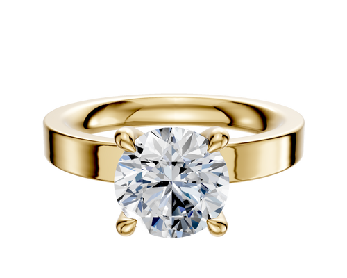 14K Yellow Gold 4 Prong Hidden Halo Classic Flat 3.0mm Engagement Ring