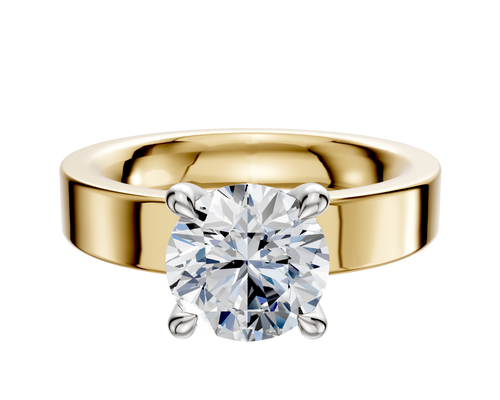 18K Two Tone 4 Prong Hidden Halo Classic Flat 4.0mm Engagement Ring