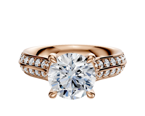 18K Rose Gold 4 Prong Hidden Halo Cathedral Knife Edge 1-Row-Pave 2.5mm Engagement Ring