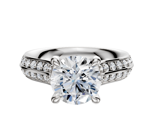18K White Gold 4 Prong Hidden Halo Cathedral Knife Edge 1-Row-Pave 2.5mm Engagement Ring