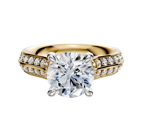14K Two Tone 4 Prong Hidden Halo Cathedral Knife Edge 1-Row-Pave 2.5mm Engagement Ring
