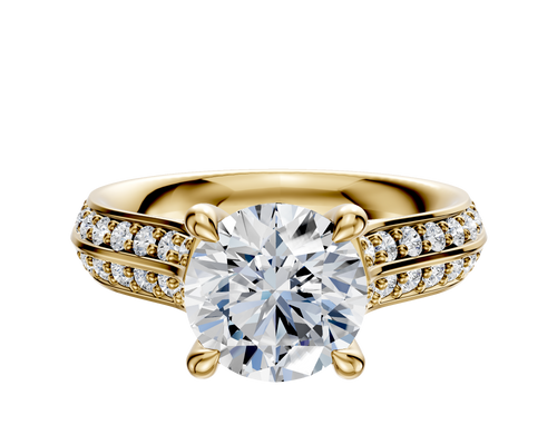 14K Yellow Gold 4 Prong Hidden Halo Cathedral Knife Edge 1-Row-Pave 2.5mm Engagement Ring