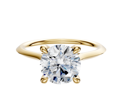 14K Yellow Gold 4 Prong Hidden Halo Cathedral Knife Edge 1.5mm Engagement Ring