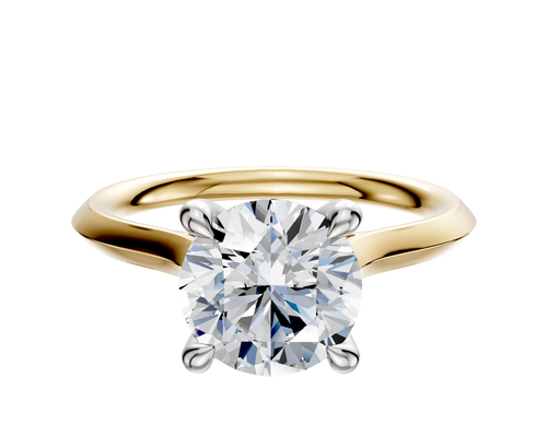 18K Two Tone 4 Prong Hidden Halo Cathedral Knife Edge 2.0mm Engagement Ring