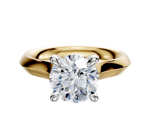 18K Two Tone 4 Prong Hidden Halo Cathedral Knife Edge 3.0mm Engagement Ring