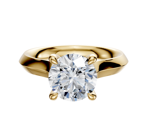 14K Yellow Gold 4 Prong Hidden Halo Cathedral Knife Edge 3.0mm Engagement Ring