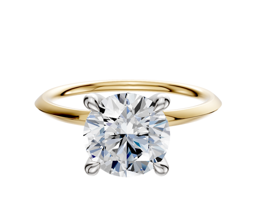 14K Two Tone 4 Prong Hidden Halo Classic Knife Edge 1.5mm Engagement Ring