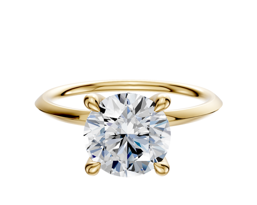14K Yellow Gold 4 Prong Hidden Halo Classic Knife Edge 1.5mm Engagement Ring