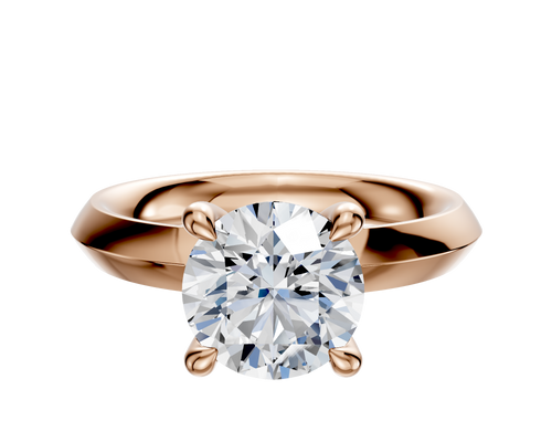 18K Rose Gold 4 Prong Hidden Halo Classic Knife Edge 3.0mm Engagement Ring
