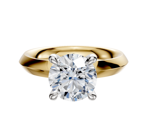 18K Two Tone 4 Prong Hidden Halo Classic Knife Edge 3.0mm Engagement Ring