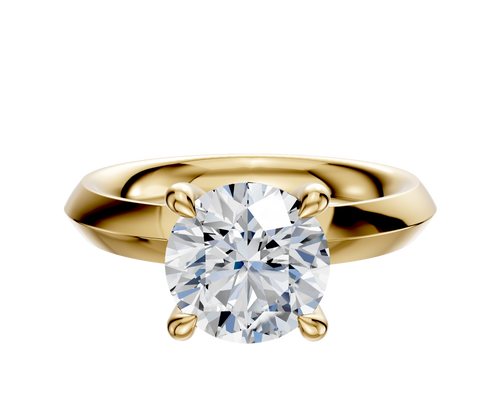 14K Yellow Gold 4 Prong Hidden Halo Classic Knife Edge 3.0mm Engagement Ring