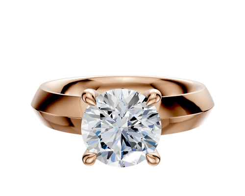 18K Rose Gold 4 Prong Hidden Halo Classic Knife Edge 4.0mm Engagement Ring