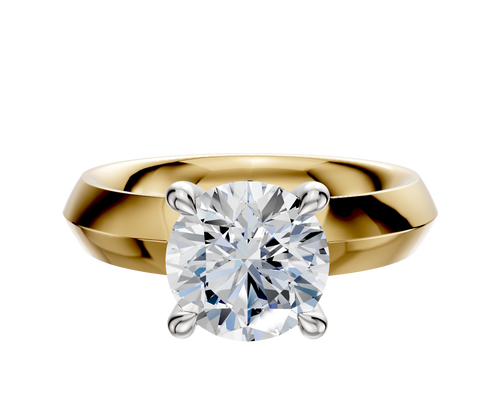 14K Two Tone 4 Prong Hidden Halo Classic Knife Edge 4.0mm Engagement Ring