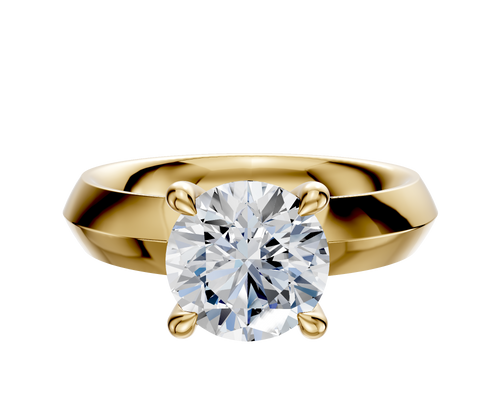 18K Yellow Gold 4 Prong Hidden Halo Classic Knife Edge 4.0mm Engagement Ring