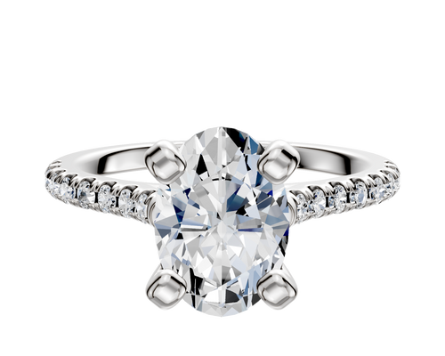 18K White Gold 4 Prong Cathedral Dome 1-Row-Pave 2.5mm Engagement Ring