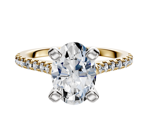 18K Two Tone 4 Prong Cathedral Dome 1-Row-Pave 2.5mm Engagement Ring