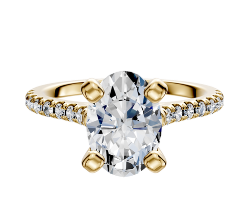 14K Yellow Gold 4 Prong Cathedral Dome 1-Row-Pave 2.5mm Engagement Ring