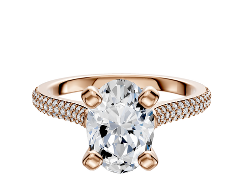 18K Rose Gold 4 Prong Cathedral Dome 3-Row-Pave 2.0mm Engagement Ring