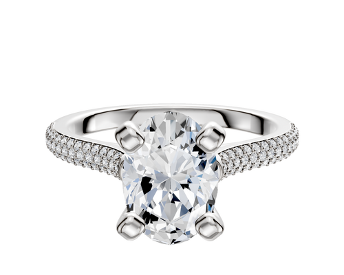 14K White Gold 4 Prong Cathedral Dome 3-Row-Pave 2.0mm Engagement Ring