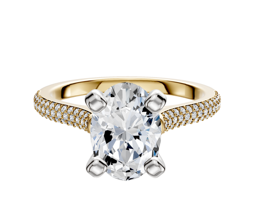 18K Two Tone 4 Prong Cathedral Dome 3-Row-Pave 2.0mm Engagement Ring