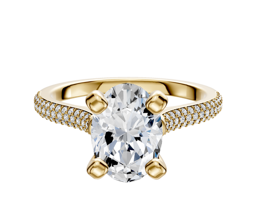 18K Yellow Gold 4 Prong Cathedral Dome 3-Row-Pave 2.0mm Engagement Ring