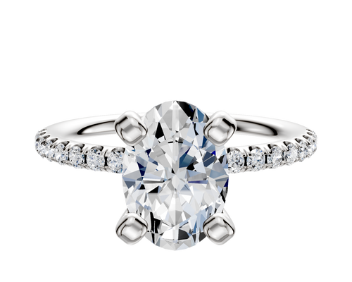 Platinum 4 Prong Classic Dome 1-Row-Pave 2.5mm Engagement Ring