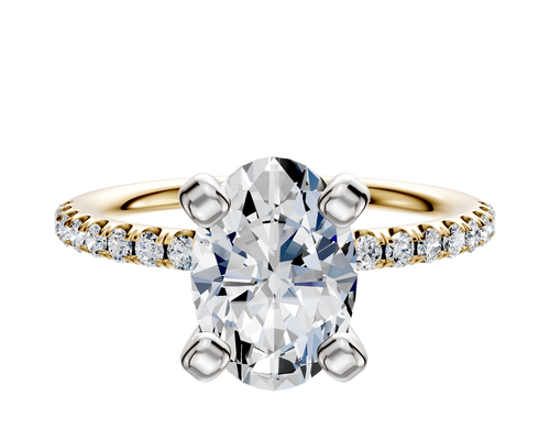 18K Two Tone 4 Prong Classic Dome 1-Row-Pave 2.5mm Engagement Ring