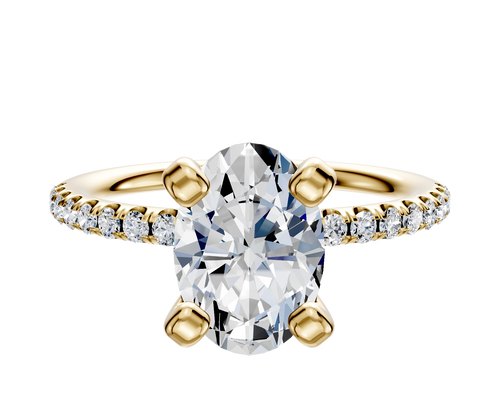18K Yellow Gold 4 Prong Classic Dome 1-Row-Pave 2.5mm Engagement Ring
