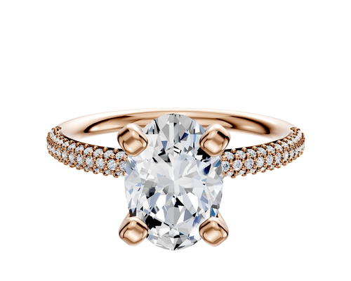18K Rose Gold 4 Prong Classic Dome 3-Row-Pave 2.0mm Engagement Ring